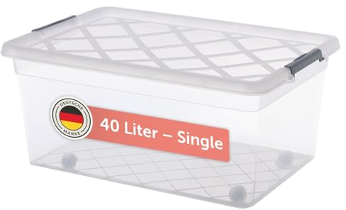 Blumtal Aufbewahrungsbox mit Deckel 40L aus Kunststoff - Aufbewahrungsboxen 57x39x25 cm - Boxen Aufbewahrung aus 100% Neumaterial & Verschlussclips - Plastik Box mit Deckel Kunststoff 1er Set
