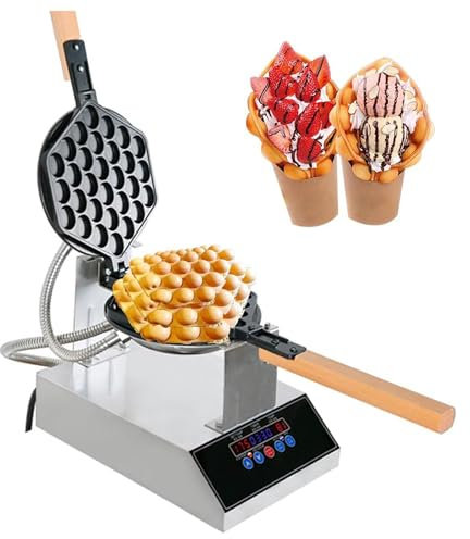 1 400 W bubble-våffeljärn, kommersiellt äggvåfflat järn, justerbar temperatur 50–250 ℃, 5 minuters timer, intelligent digital displaypanel, för restauranger, dessertbutiker, kaféer, privata hem