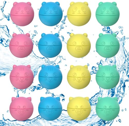 MKNZOME 16 Stück Wasserbomben Wiederverwendbar, Wasserballons aus Silikon, Poolspielzeug Wasserbälle für Kinder und Erwachsene