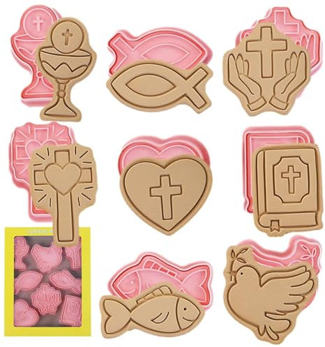 Juego de 8 moldes para galletas para bautismo religioso, con cáliz, cáliz sagrado, para Pascua, Halloween, Navidad, bautismo religioso, comunión