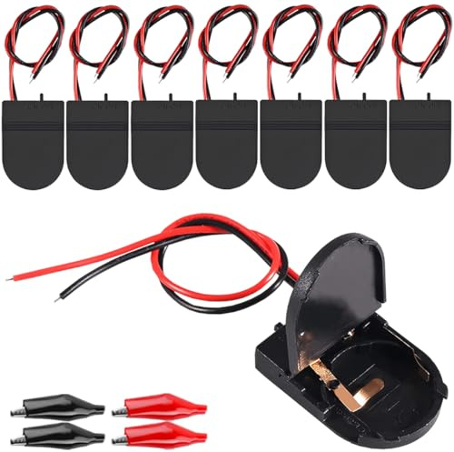 MKBKLLJY 8St. CR2032 1X3V Batteriehalter Batterieaufbewahrungsboxen Abdeckung Schwarzer Knopfzellenbatteriehalter Batteriehalter mit Schalter Drähte Ein-Aus-Schalter Krokodilklemmen für Türklingel