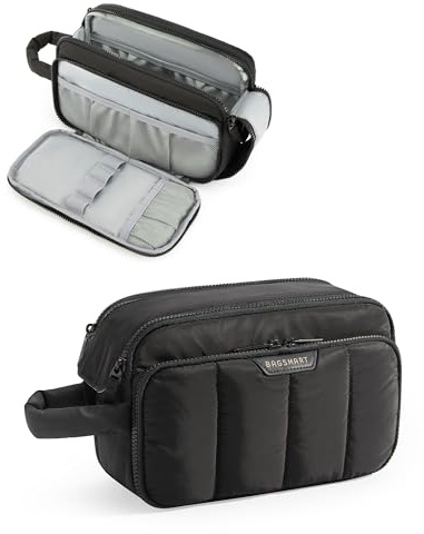 BAGSMART Reise-Kulturtasche für Damen, bauschiger Kosmetik- und Make-up-Organizer, große, weit zu öffnende Reisetasche für Toilettenartikel, Dopp-Kit, Schwarz