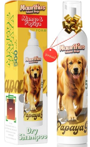 Champu en Seco para Perros y Gatos 500ML Sin Enjuague | Champu Seco Natural Antiparasitario Hidratante para Perro y Gato | Champú Mascotas Hipoalergénico Piel Sensible Dermatitis Desodorante (Mango)