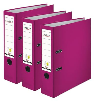 Original Falken 3er Pack PP-Color Ordner. Made in Germany. 8 cm breit DIN A4 Brombeere Vegan Kunststoff-Ordner Ringordner Aktenordner Briefordner Büroordner Plastikordner Schlitzordner