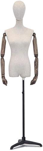 SHANYAYALI Weibliche Schaufensterpuppe Torso Körper Kopf Kleid Form für Kleidung Display mit Holzhänden und Stativständer Metall (schwarz)