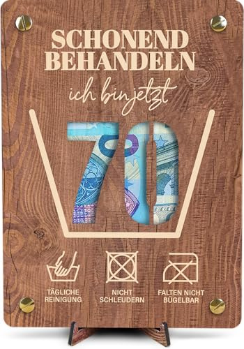 70 Geburtstag Geschenk - XL Geldgeschenk aus Holz inkl. Ständer | Schonend behandeln 70-70 Geburtstag Frauen, 70 Geburtstag Männer, 70 Geburtstag Karte, 70. Geburtstag Karte Lustig