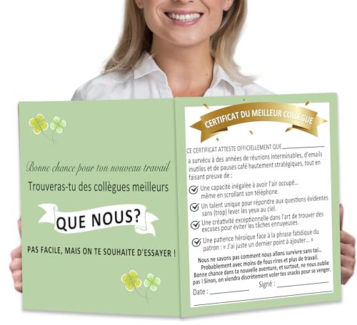 Carte de Vœux Grand Format pour Collègue – « Bonne chance pour trouver de meilleurs collègues que nous » – Carte Certificat de Départ Originale avec Message – Cadeau de Départ ou de Nouvelle Aventure