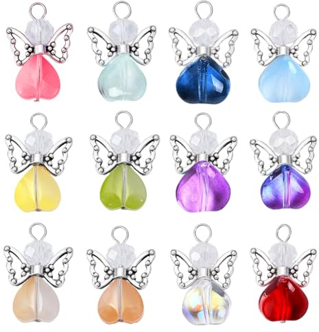 PH PandaHall 60 Stück Schutzengel Anhänger Engelsflügel Charm Bunte Feen Anhänger Farbverlauf Herz Perlen Charms Feen Engel Anhänger Für Ohrringe Armbänder Schlüsselanhänger Schmuck Platin Farbe