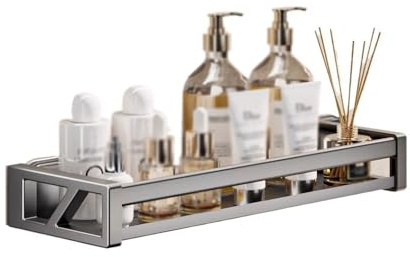 Wall Mounted Bathroom Shower Caddy Non Perforated Toilet Storage Rack for Washbasin & Shower nizer Medium Size Space Saving Bathroom Accessory