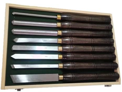 Scalpelli da legno professionali Set di 8 scalpelli for tornio for legno, utensili da tornitura professionali for lavorazione del legno con 2 smussi, 1 punta, 1 troncatura, 1 testa tonda piatta, 1 sca