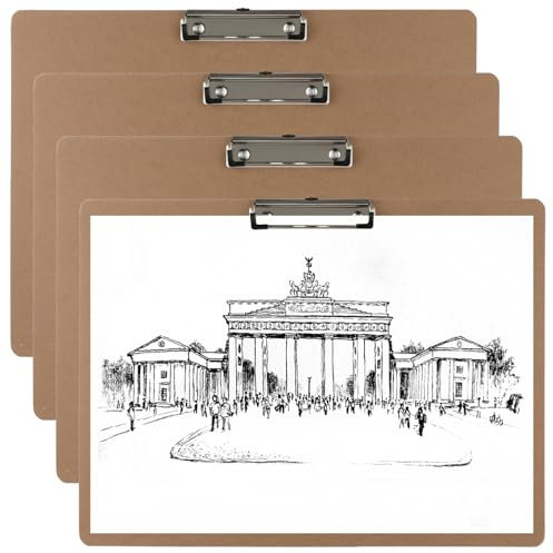 Lot de 4 planchettes à pince A3 en panneau dur 33 x 43 cm, double clip avec finition bois lisse