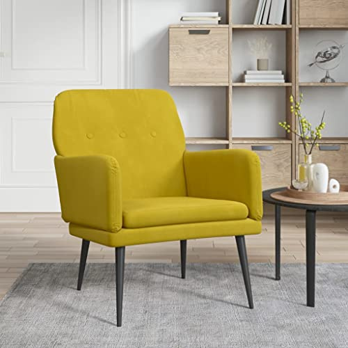 Makastle Moderner Sessel Wohnzimmer Einzelsofa Loungesessel Polstersessel Relaxsessel mit Armlehnen für Wohnzimmer Schlafzimmer, Gelb 62x79x79 cm Samt