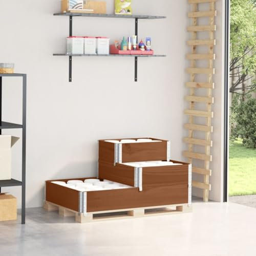 Paletten-Aufsatzrahmen 3-Fach, Hochbeete Blumenkübel Outdoor Pflanzkübel Pflanzkasten Blumenkasten Blumentopf Geeignet für Restaurants Cafés Terrassen Gärten Braun 120x80 cm Massivholz Kiefer