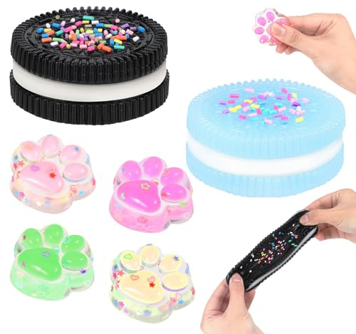 2 Stück Biscuit Stress Relief Toy und 4 x katzenpfoten Squishy, Squishy Squeeze Spielzeug Biscuit Toys, Keks Stressabbau Spielzeug, Cookie Stress Relief Toy für Angst, OCD Angst Abbauen