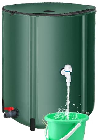 Recuperador de agua de lluvia plegable para jardín, tanque de almacenamiento con filtro y desbordamiento