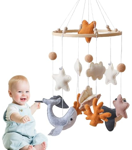 Mobile Mobile in Feltro per Bambini | Giocattolo Appendibile Carillon in Feltro con Animali Marini Stile Cartoon Decorazione per Camera Culla Cameretta dei