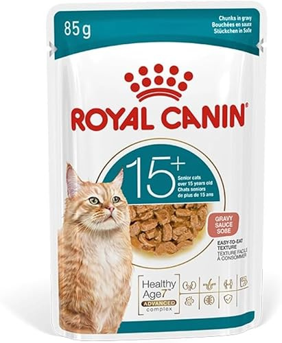 ROYAL CANIN AGEING 15+ Gravy | 12 x 85 g | Cibo umido per gatti senior dai 15 anni in su | Formula con HealthyAge7™ Advanced Complex | Bocconcini in salsa