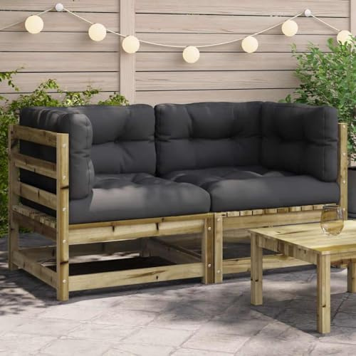 Qnhdfrt Gartensofa aus imprägniertem Kiefernholz mit Anthrazit-Kissen, Outdoor Sofa Set für Garten, Terrasse und Balkon, modulares Design, wetterfest und bequem