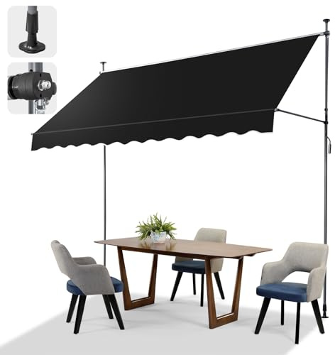 LEADZM Klemmmarkise Balkonmarkise 300 cm Breit Schwarz | Ohne Bohren Mit Handkurbel, Wasserdichter UV-Beständiger Sonnenschutz, Höhenverstellbar Für Terrasse, Balkon, Garten & Laden