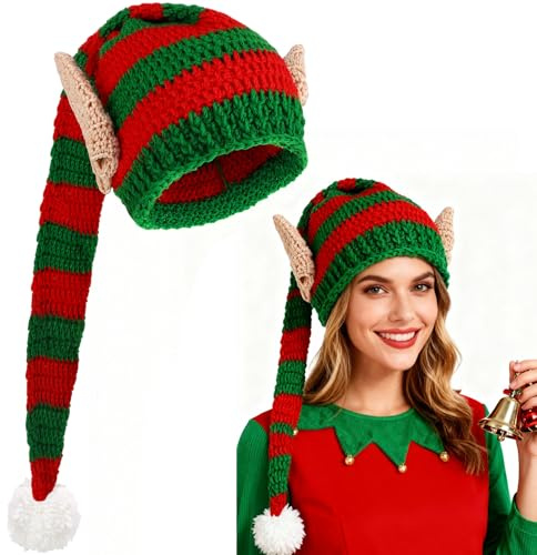Stickade älvhattar och öron varm vinter stickad virkad mössa lång jul jultomte hatt alf kostym tillbehör för festhattar nyhet vuxna barn