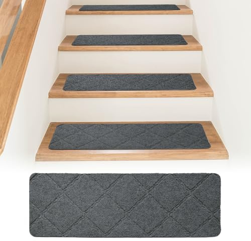 Bocguy Lot de 15 Tapis d'Escalier Antidérapant, 55 x 19 cm Marchettes d'Escalier Autocollantes Intérieur, Découpables, Réutilisables pour Protéger Les Escaliers
