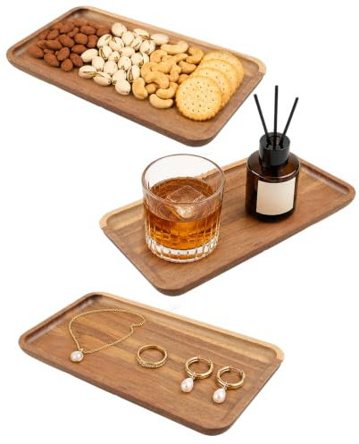 3 Stücke Serviertablett Holz Rechteckig Mini Wasserfest 19×10.5cm | Holz Tablett Rechteckig Klein zur Aufbewahrung von Kaffee Desserts Käse Brot für Restaurants Hotels und Privathaushalte
