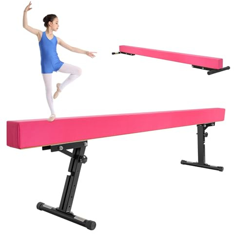 LN COZY CORNER Gymnastics Beam with 5 heights Adjustable 8ft Balance Beam Home Gym Equipment for All Gymnastic (Pink)