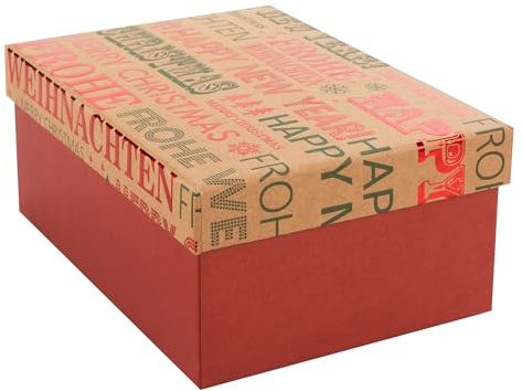Idena 31510 - Geschenkbox mit Deckel in der Größe 20 x 15 cm, Geschenkschachtel in Rot für Weihnachten mit Aufschrift Frohe Weihnachten und Happy New Year