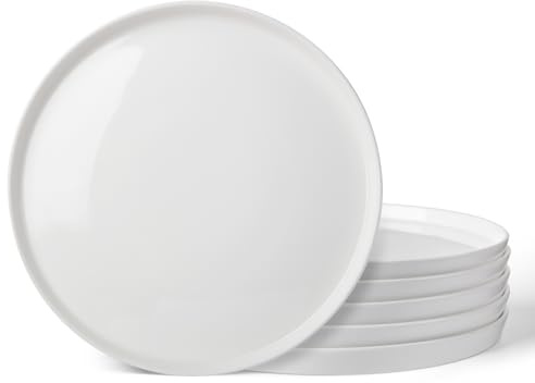 DOWAN Speiseteller 6er Set 25,5 cm, Große Porzellan Teller Weiß, Essteller für Dinner, Pasta & Steak, Stapelbar, Kratzfest, Spülmaschinen-, Mikrowellen- & Backofenfest