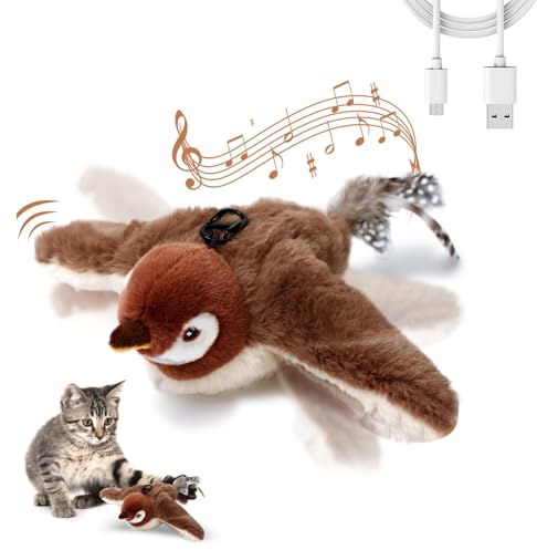 Katzenspielzeug Vogel Fliegt Elektrisch, Berührungsaktiviertes Jagd Spielzeug Katze, Aufladbares Fliegender Vogel für Katzen, Katzenspielzeug Fliegender Vogel für Katzen Welpen（Kann nicht fliegen）