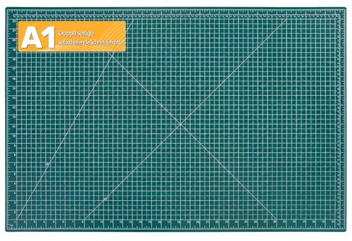 Tujurich Schneidematte A1 60 x 90 cm, doppelseitige Bastelmatte, Bastelunterlage schnittfest für Rollschneider zum Nähen, Quilten, Scrapbooking & Basteln, Grün, Self Healing Cutting Mat for Hobby