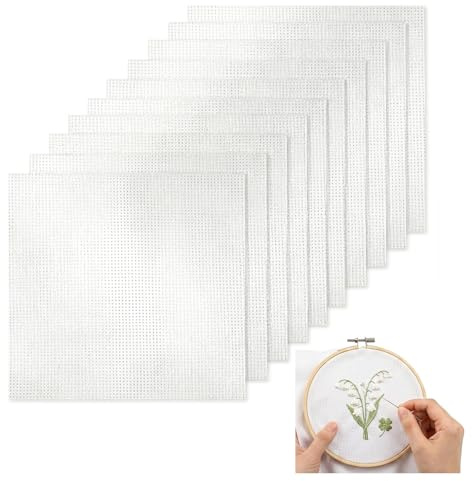 10 Stück Kreuzstich Stoff Zum Sticken stoffe,Cross Stitch Fabric,Canvas Sheets,20 X 20 Cm Weiß 11ct Stickerei Tuch Stickerei-Stoff Baumwolle für Embroidery Nähen Stickereien Diy Taschen Accessories