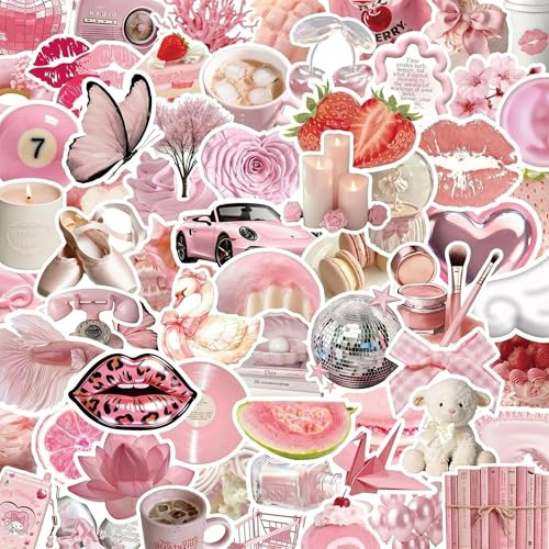 Larfraecy 100pcs Scrapbook Stickers for Girls Pink Aesthetic Cute Stickers Pack Coquette Scrapbook Stickers for Adults and Teens Waterproof Laptop Phone Water Bottle Decoration