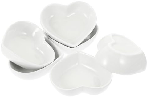 CRAFTHROU Set 6 Piatti Portata in Ceramica a Forma di Cuore, Piattini per Salsa di Soia e Condimenti, Design Giapponese Bianco, per Famiglie e Ristoranti Riutilizzabile