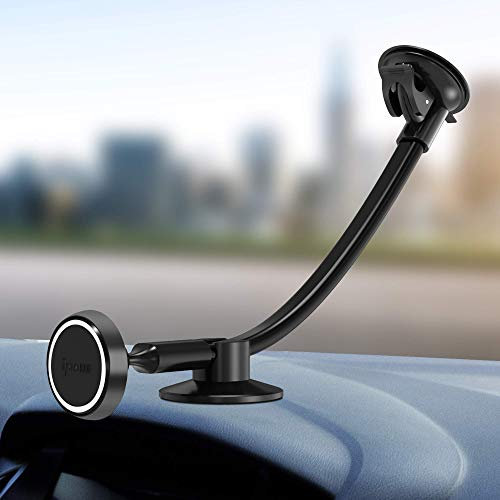 IPOW [Extra Long Bras-13 Pouces] Support Téléphone Voiture Magnétique Universel à Ventouse,Rotatif Aimant Porte Portable Auto,Fixation sur Pare-Brise/Tableau de Bord pour GPS/Tablette/Smartphone