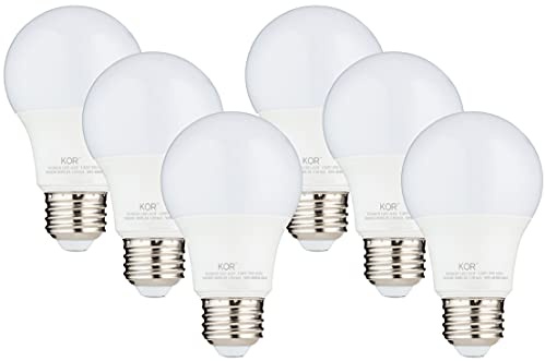 KOR 6 Pack A19 LED Light Bulb, 60W Equivalent, 3000K Soft White, 800 Lumens, Efficient 9 Watt Replacement Bulbs with E26 Standard Base, 15000 Long Life Hours, Non-Dimmable, 80+ CRI, UL Listed