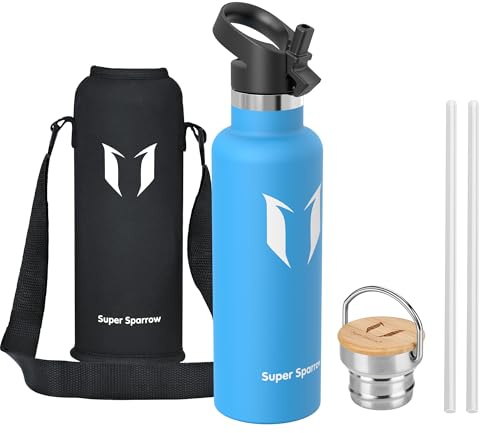 Super Sparrow Vattenflaska - 750ml - Rostfritt Stål Metallflaska - Termos Standard Mun - Giftfri BPA-Fri - Perfekt Som Sportflaska - 2 Lock