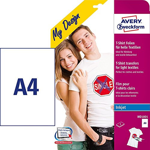 Avery Zweckform MD1001 Textilfolien für helle Textilien (A4, 210 x 297 mm) 3 x 5 Blatt (15 Blatt) - 3 Packungen