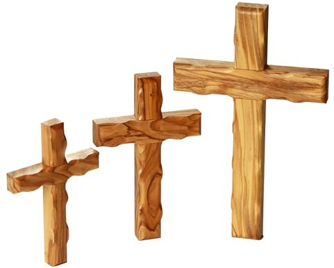 KASSIS Crocifisso da parete in legno d'ulivo, semplice 16 cm - Croce di Betlemme fatta a mano - Regalo artigianale per cresima, comunione e battesimo - Decorazione religiosa cristiana per la casa