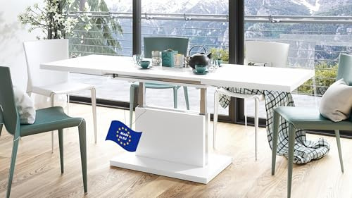 Mazzoni Aston Couchtisch ausziehbar höhenverstellbar 120/200cm in Weiß matt modern vielseitig Wohnzimmertisch Esstisch Beistelltisch Sofatisch platzsparend hochwertig Wohnzimmer