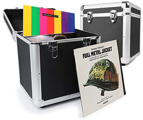 EM Power Dynamics RC100 Black Vinyl Record Storage Case Pair - Protective Lockable DJ Flightcase for 200 LPs, Stackable Carry Box for 12 Inch Records