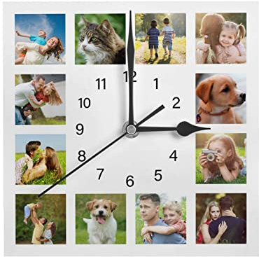 Personalisierte Foto Wanduhr, Personalisierte Quadratische Uhr mit Foto Text, Benutzerdefiniert Wanduhren mit Foto zum Küche Schlafzimmer Wohnzimmer, Jahrestag Geburtstag Hochzeits Dekorative Geschenk