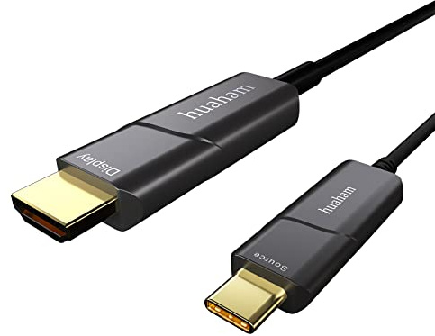 huaham Câble à fibre optique USB C vers HDMI 7,5 m, Type C vers HDMI 2.0 4K @ 60 Hz, Thunderbolt 3&4 compatible avec MacBook Pro/Air, Surface Go, tablettes, ordinateurs portables