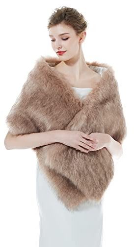 BEAUTELICATE Kunstpelz Schal Stola Damen Bolero Wrap Pelz Brautschal Brautstola Frauen für Hochzeit Braut Festlich (Langes Fell - Schmutziges Rosa)