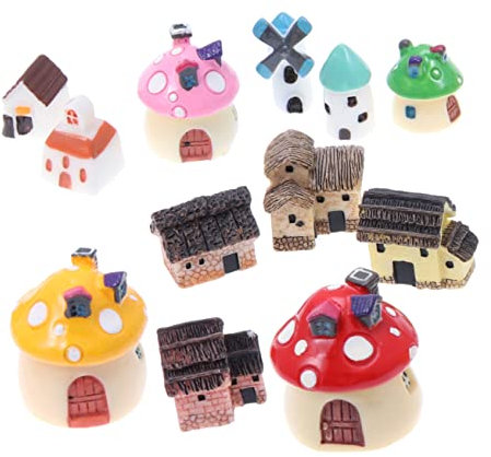 YARNOW 12pièces Maison Résine Décorations De Jardin Micro-Paysage Ornements De Maison Château Moulin à Vent Champignon Lot de Figurines
