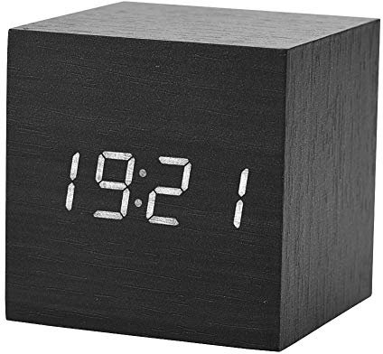 6x6x6cm Hölzerne Elektronik, Wecker Tischuhr Temperatur Kleine Digitaluhr Digitale Holzzegar Cyfrowy LED-Anzeige Sprachsteuerung Schwarz (Schwarzes Holz + weißes Licht)