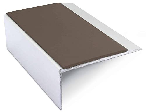 NSL15 66 x 32mm Aluminium Non Slip Stair Nosing Edge Trim with PVC Insert - Brown, 2.0m