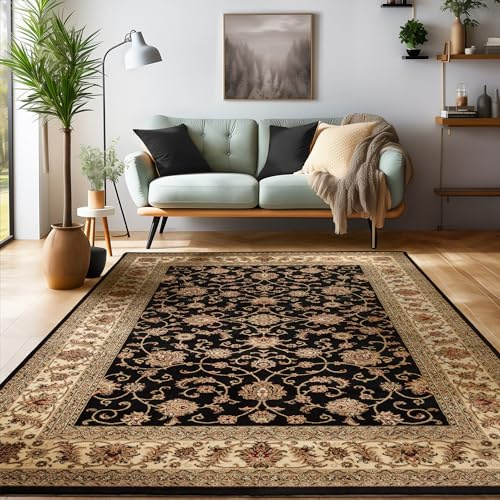 SIMPEX Orient Teppich 300x400 cm Schwarz, Zeitloser XXL Kurzflorteppich mit Ornamenten, Pflegearme Raumlösung für Loft, Galerie oder offene Wohnbereiche