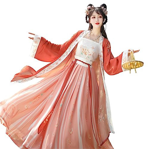 Hanfu Robe Hanfu Rouge pour Femme Halloween Noël Déguisements Cosplay Jupe À La Taille De Style Chinois Robe De Fée Fluide (Color : Red, Taille : XL)