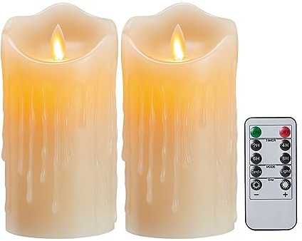 Koelaa 2 Stück LED Kerzen, Batteriebetrieben Kerzen, Flammenlose Kerzen mit Fernbedienung, LED Echtwachskerzen mit Fernbedienung und Timer, für Party Halloween Weihnachtsdekoration - 7.5 * 12.5cm